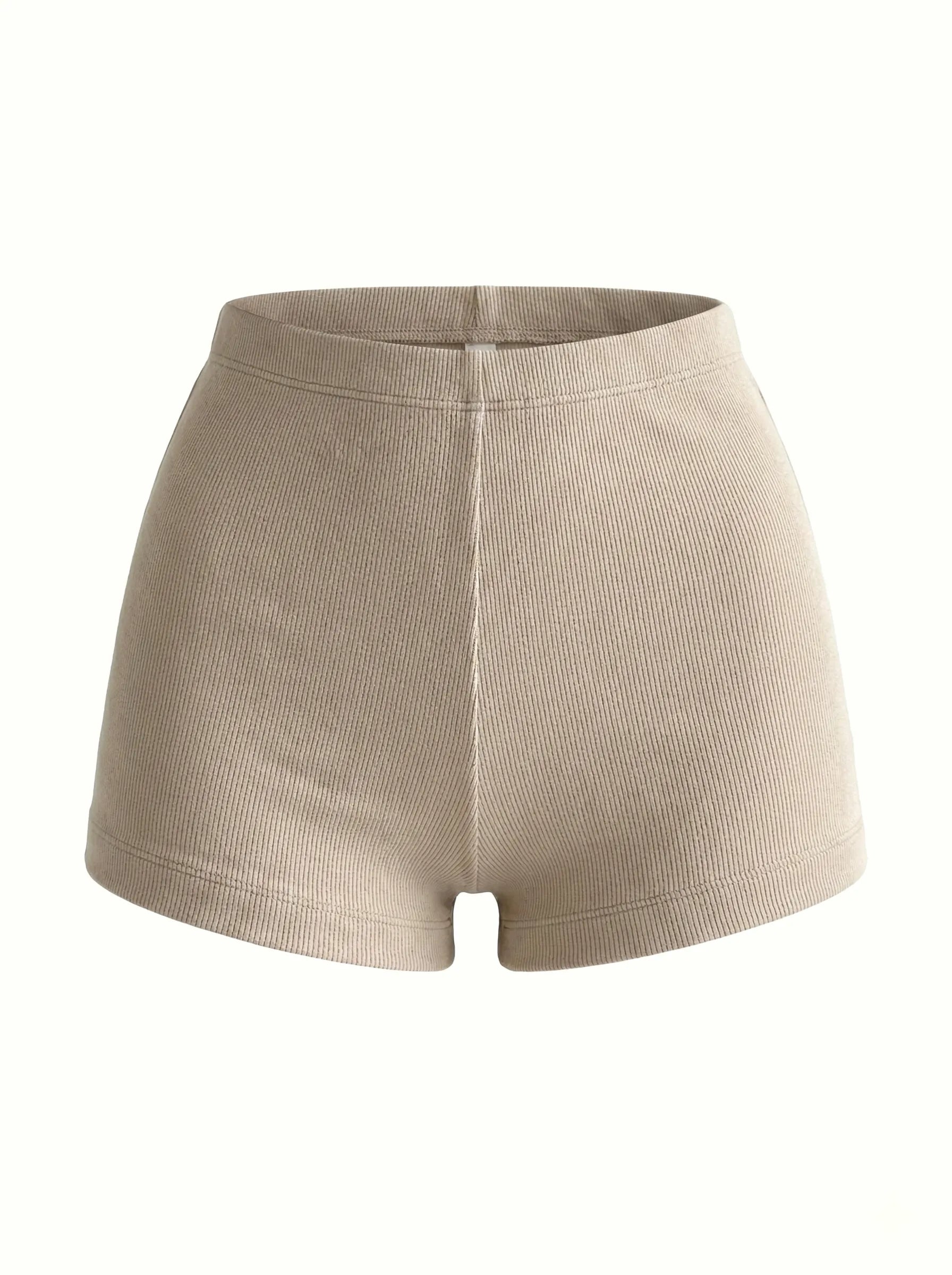 Ribbed knit mini shorts beige