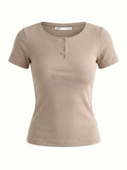 Ribbed button-down T-shirt beige