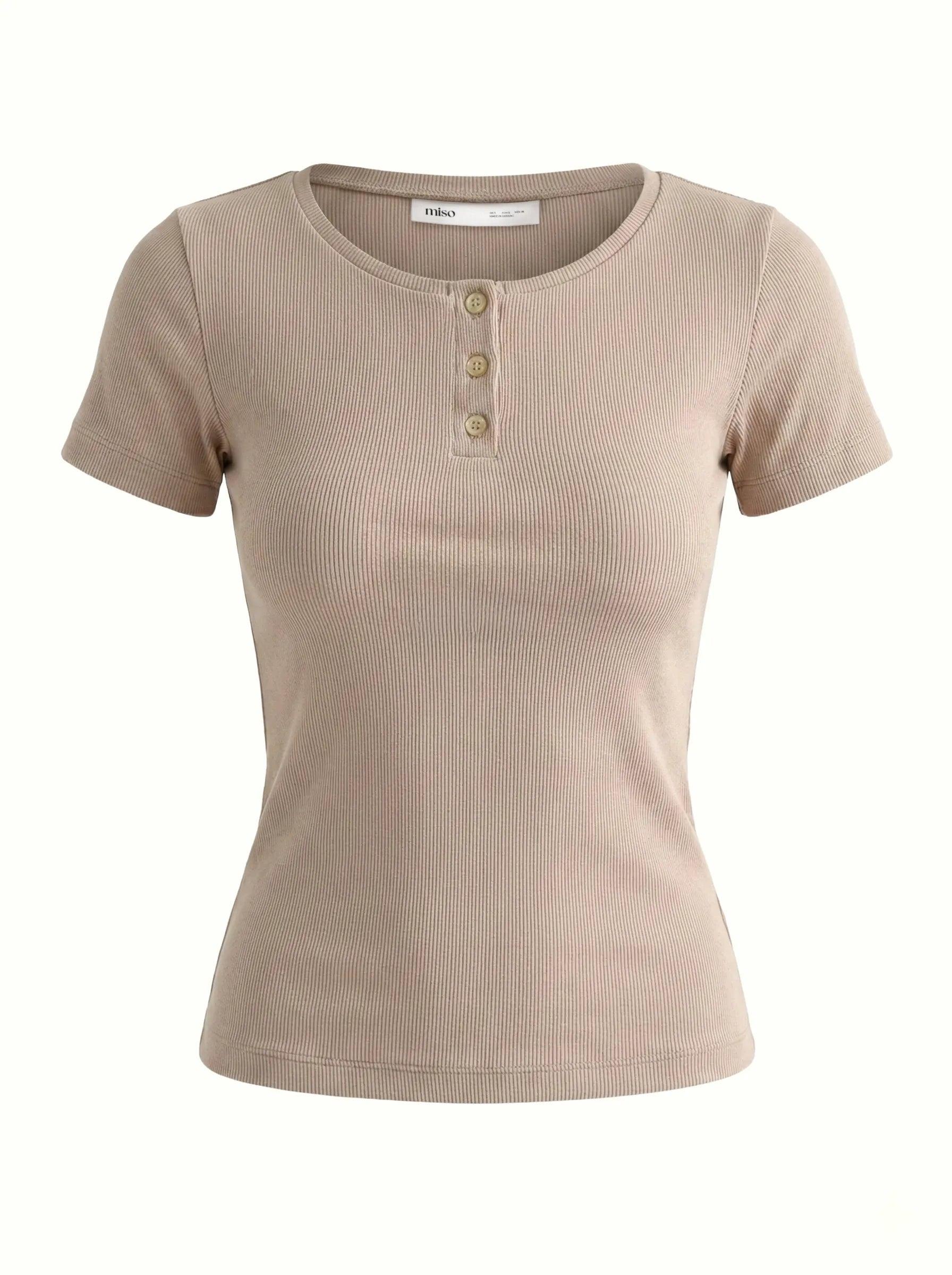 Ribbed button-down T-shirt beige