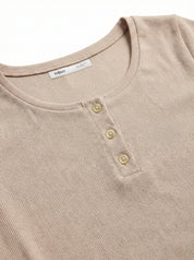 Ribbed button-down T-shirt beige