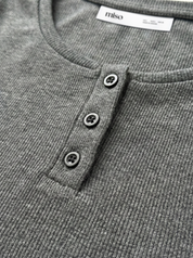 Rib knit T-shirt with buttons anthracite
