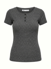 Rib knit T-shirt with buttons anthracite