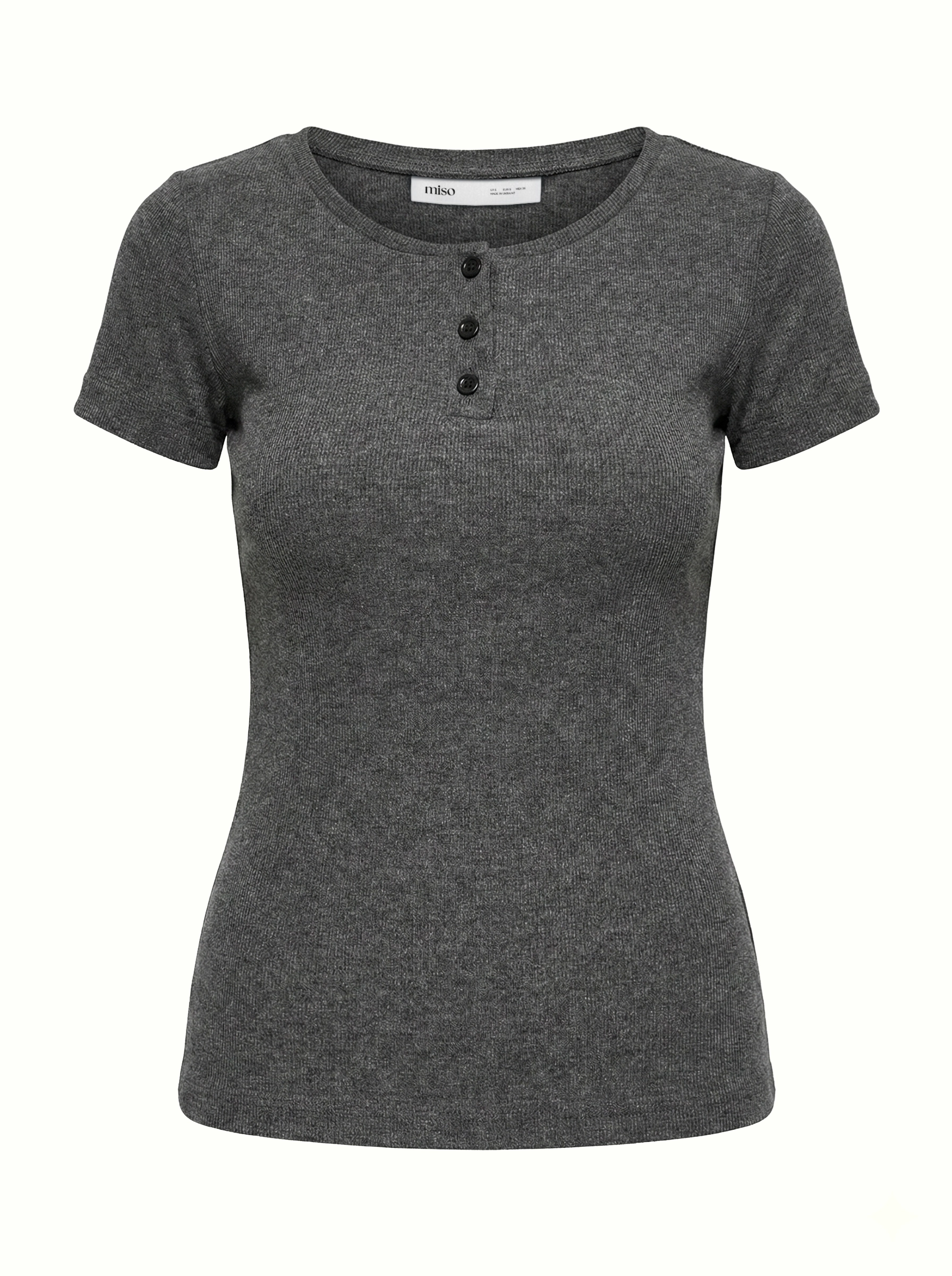Rib knit T-shirt with buttons anthracite