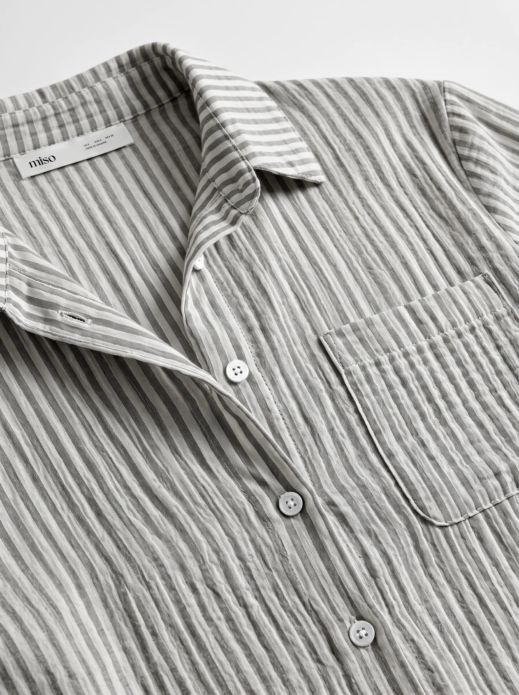 Dark gray striped muslin shirt and pants suit
