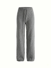 Set knitted cardigan with belt and gray pants