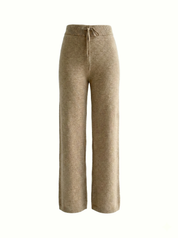 Set knitted cardigan with belt and beige pants