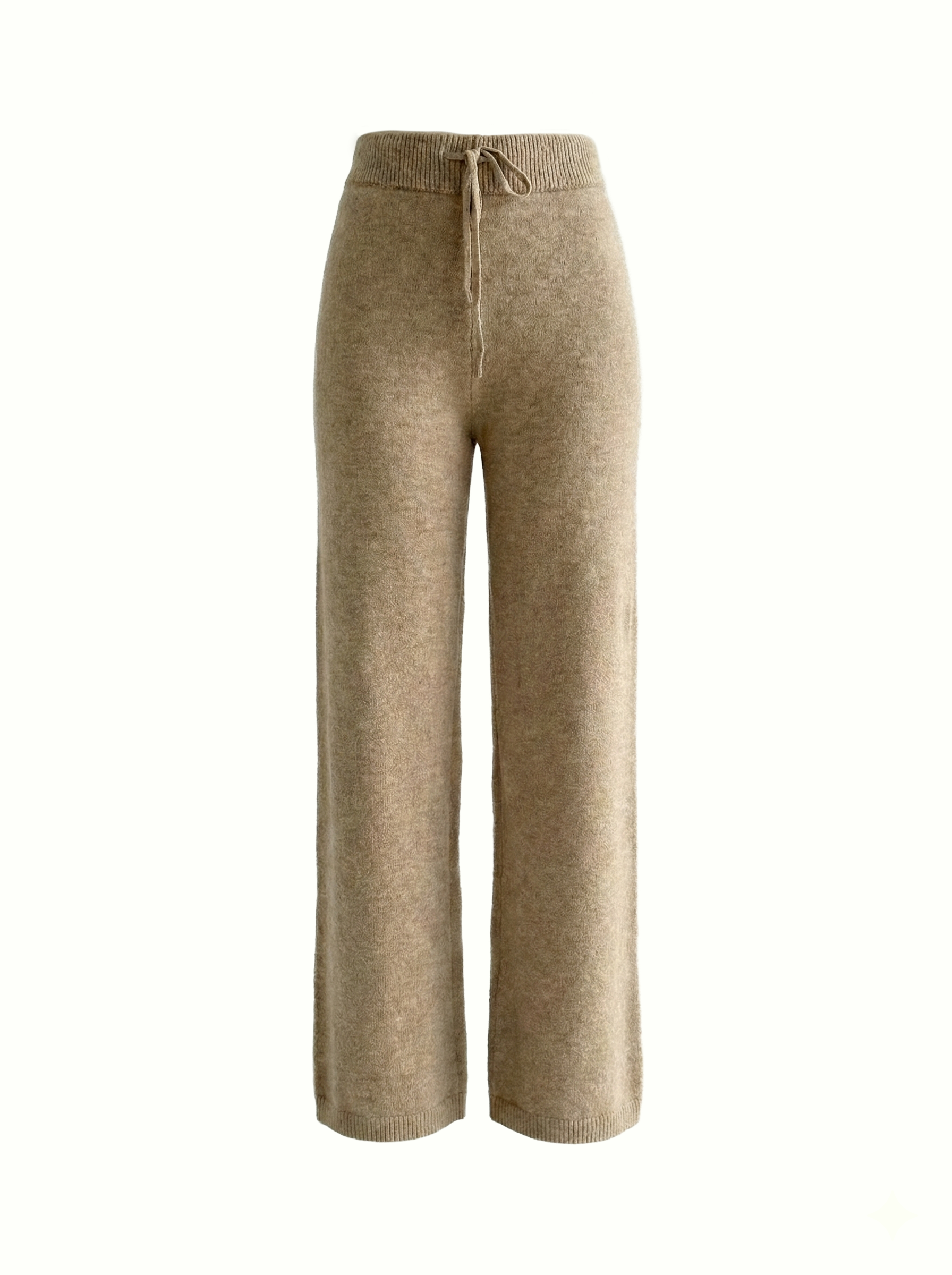 Set knitted cardigan with belt and beige pants