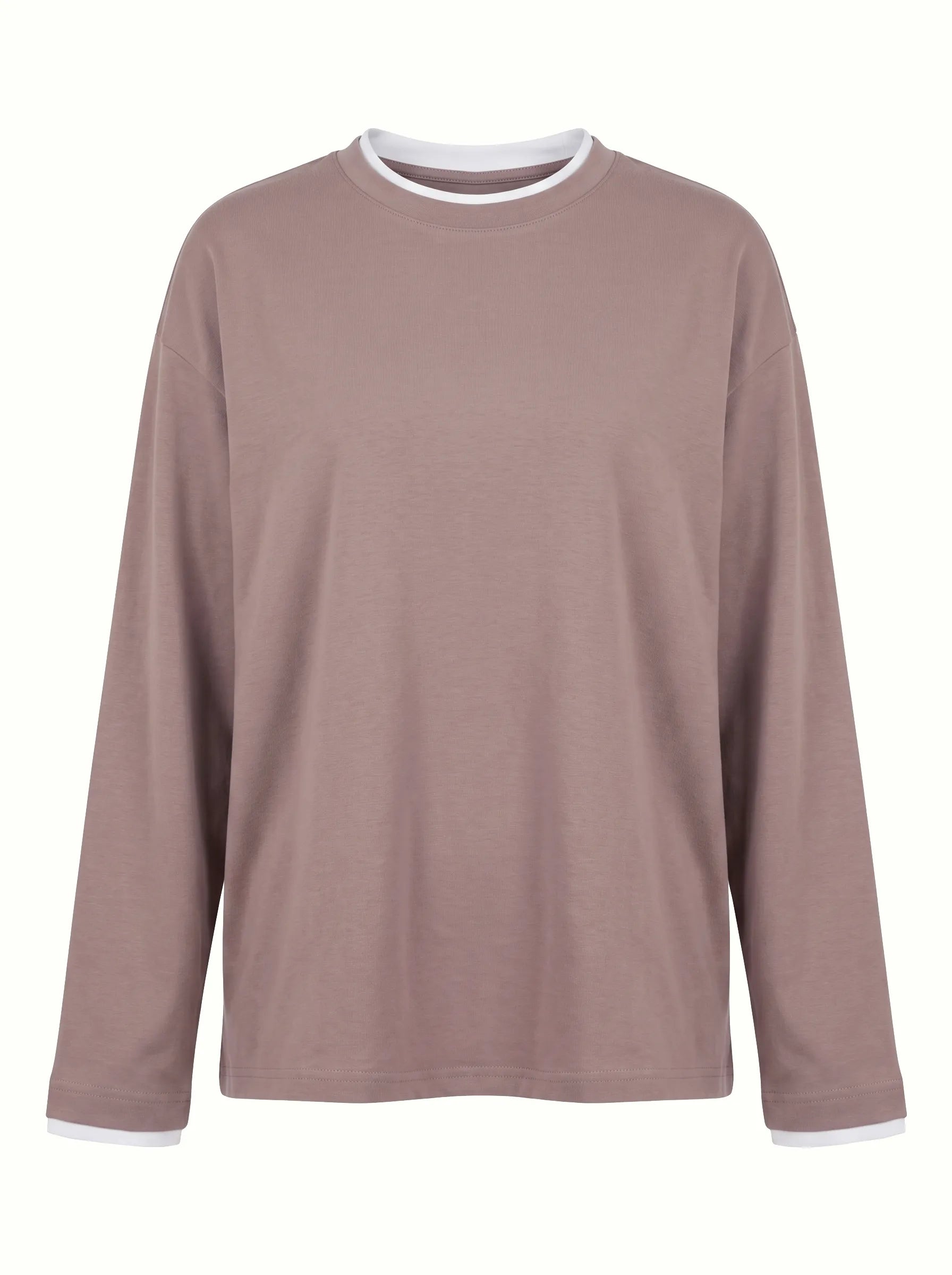 Longsleeve with white trim, cappuccino