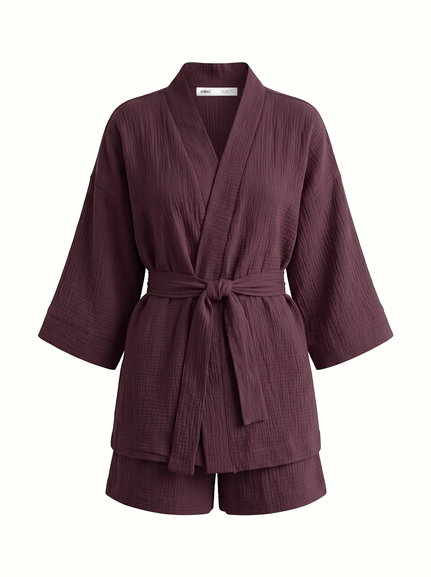 Muslin set 2-layer kimono and shorts chocolate