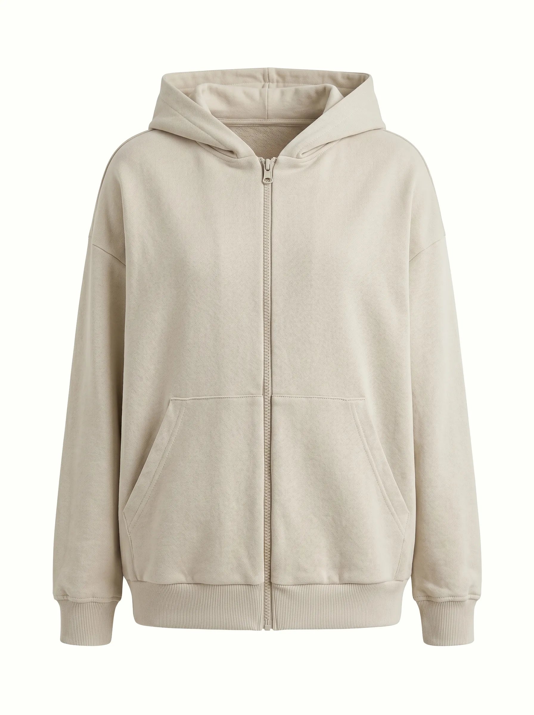 Cotton Sweatshirt with a hood and a zipper, knitwear 3-ply, beige