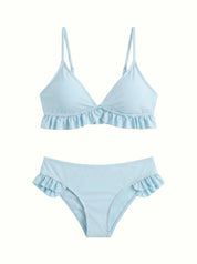 Swimsuit with ruffles, blue