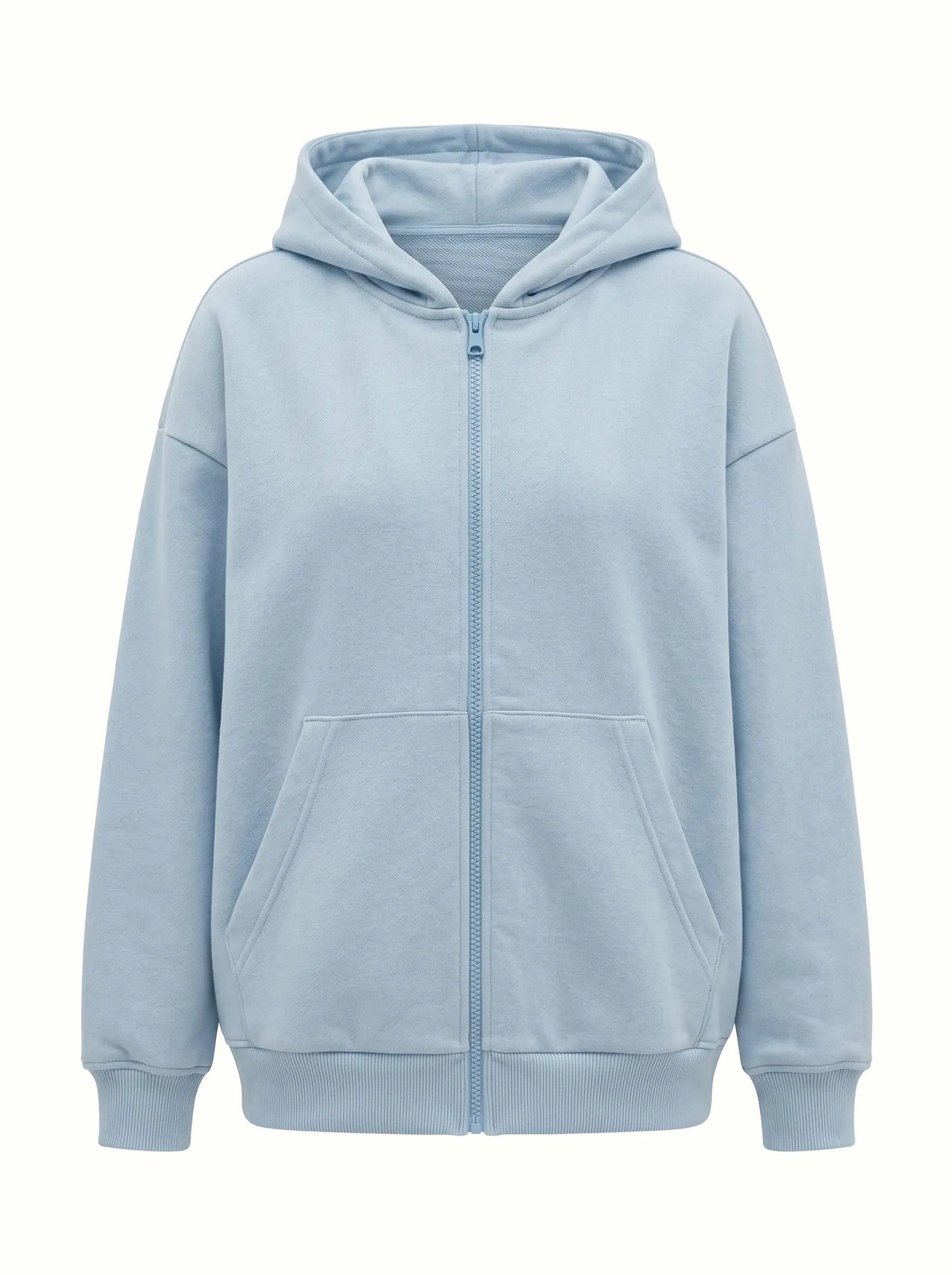 Cotton Sweatshirt with a hood and a zipper, knitwear 3-thread, blue