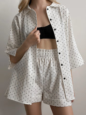 Suit shirt and shorts boiled cotton "black peas on white"