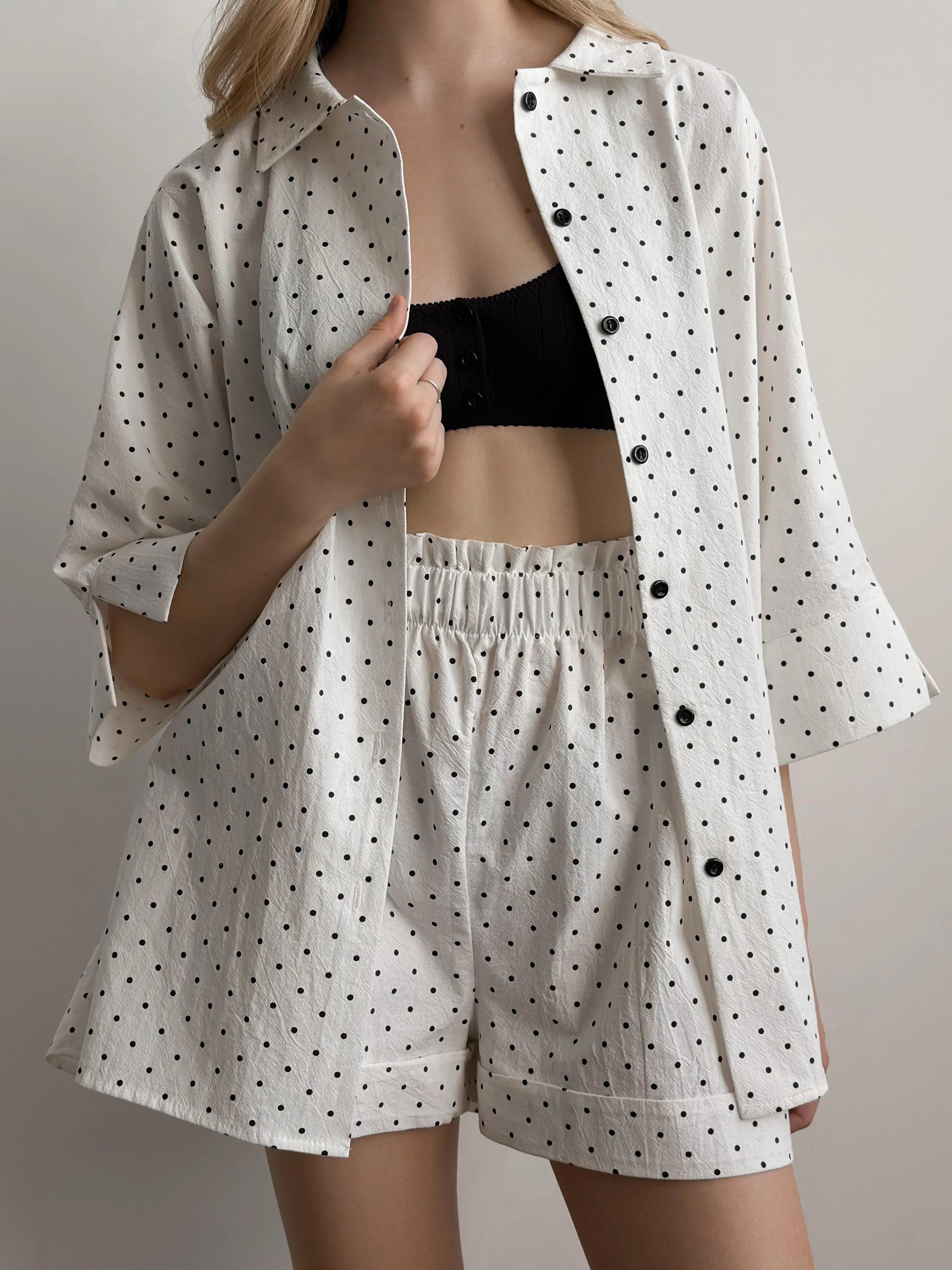 Suit shirt and shorts boiled cotton "black peas on white"