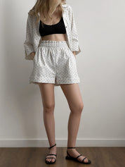Suit shirt and shorts boiled cotton "black peas on white"