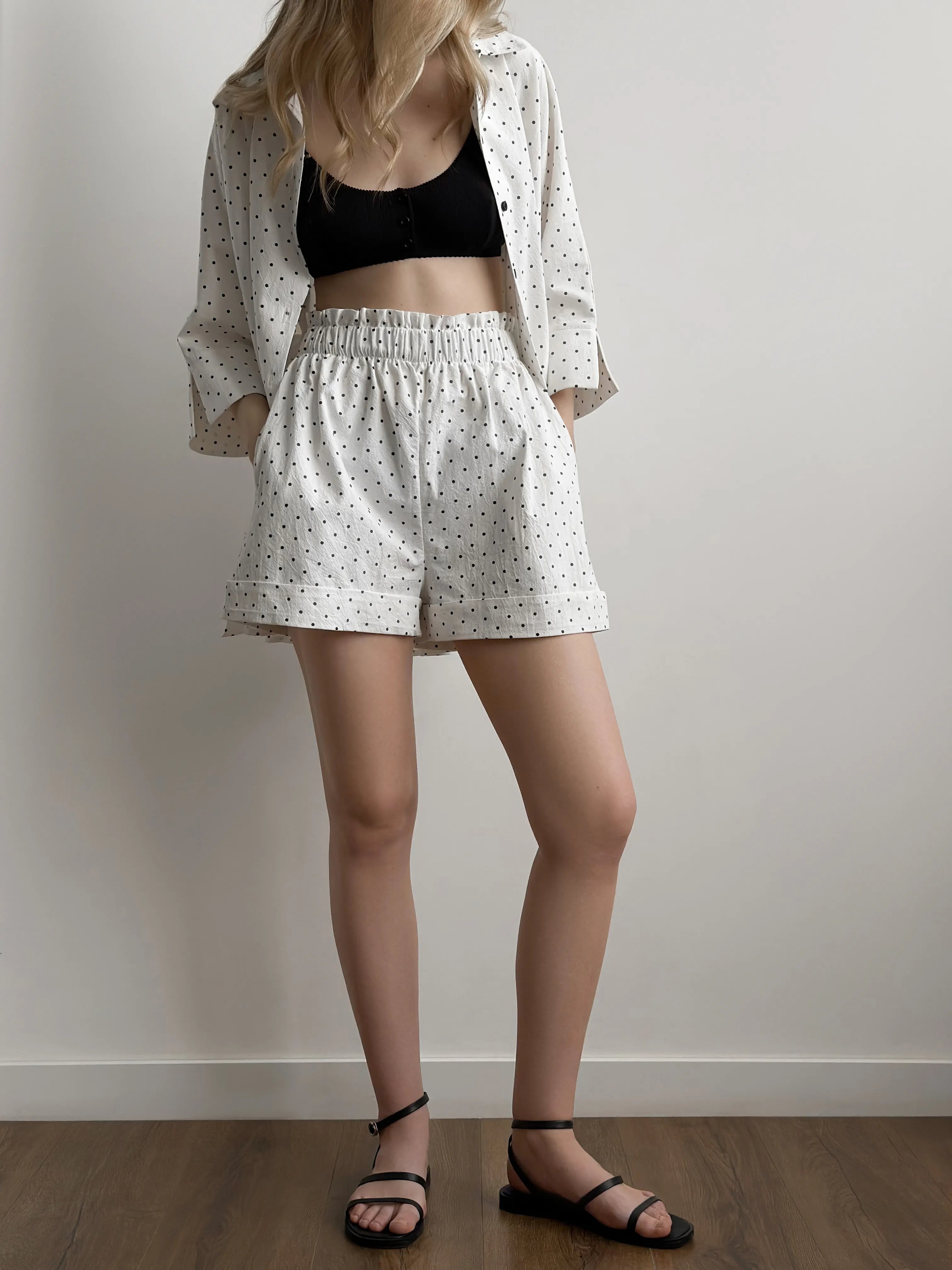 Suit shirt and shorts boiled cotton "black peas on white"