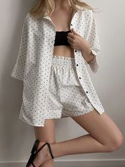Suit shirt and shorts boiled cotton "black peas on white"