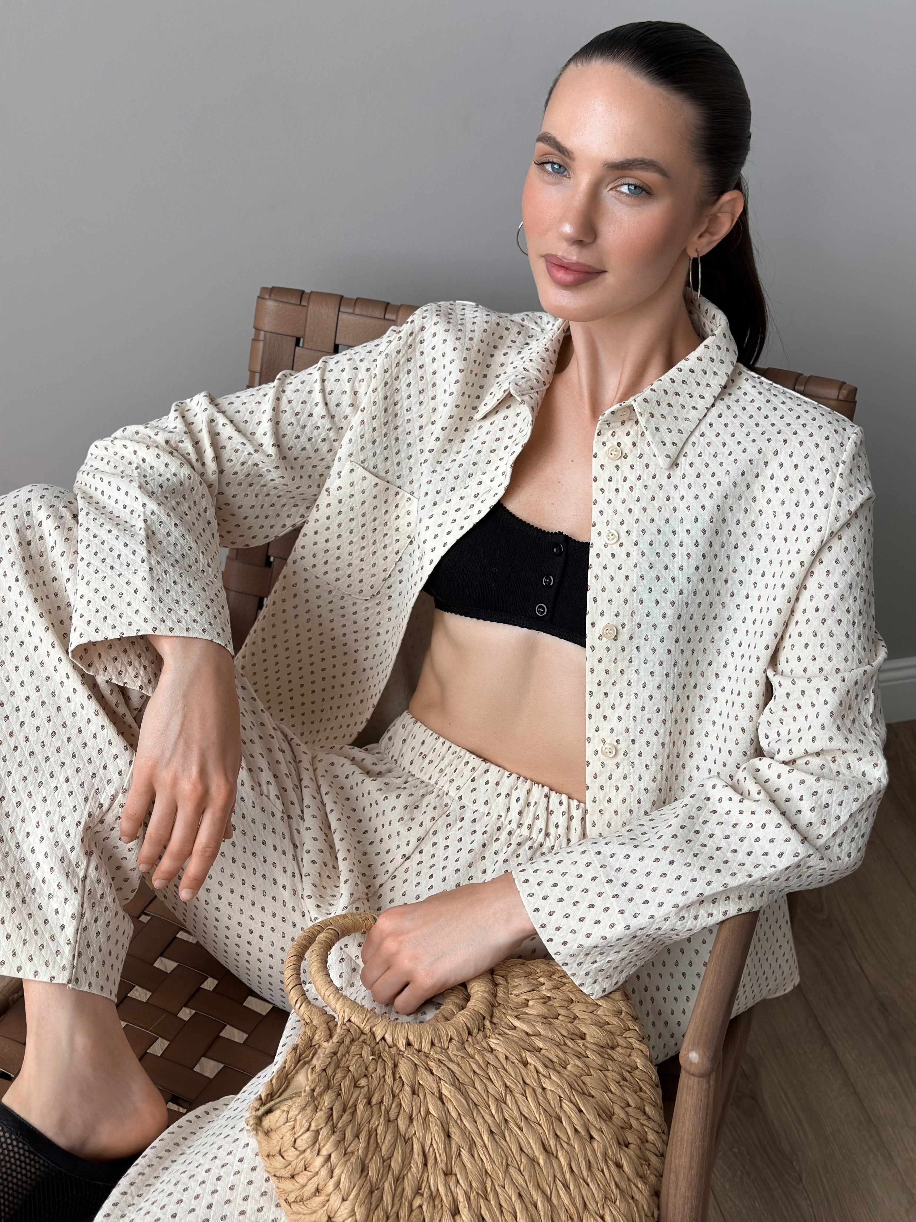 Suit shirt and pants "cotton quilted" milky