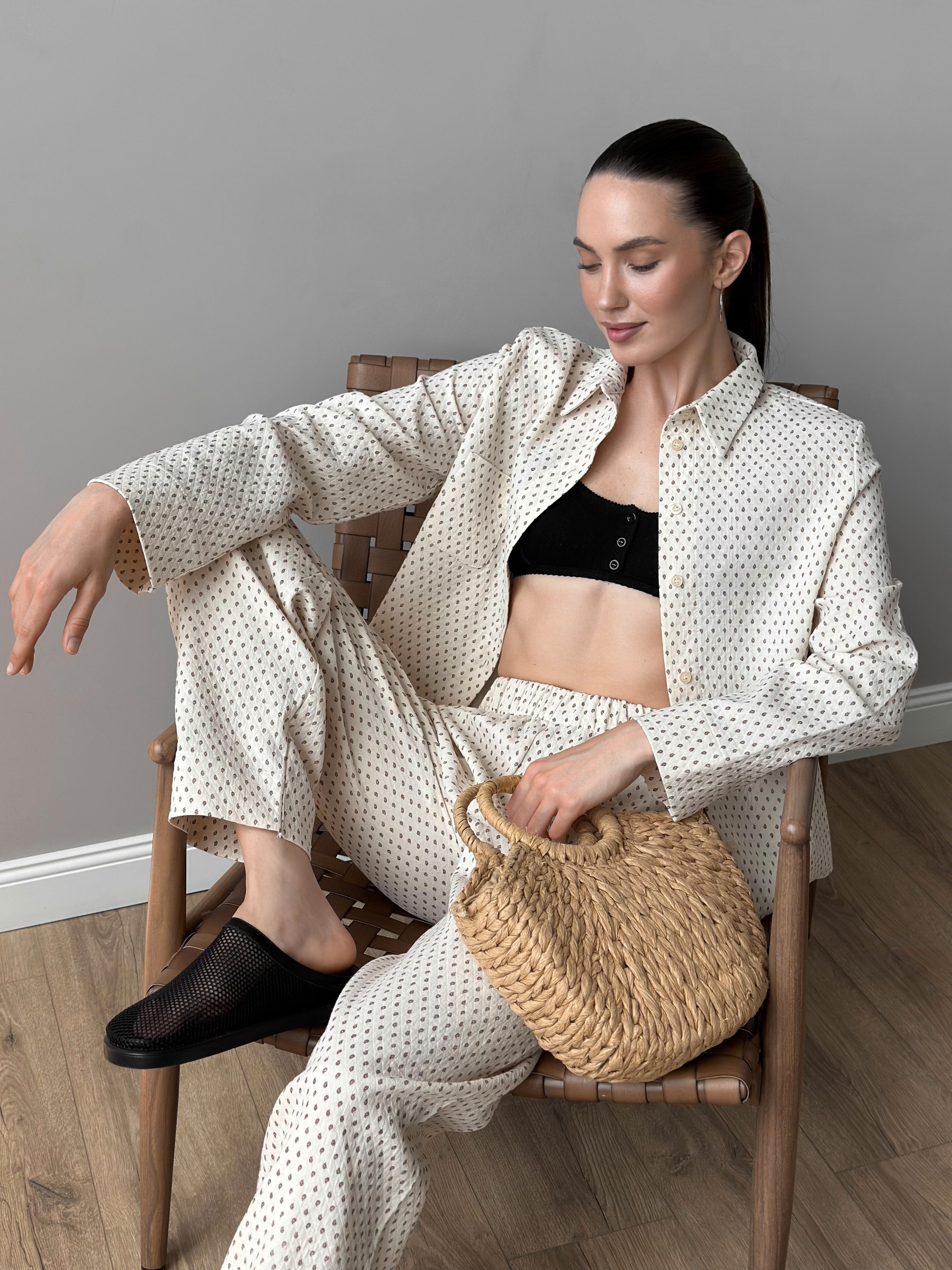 Suit shirt and pants "cotton quilted" milky