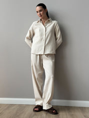 Suit shirt and pants "cotton quilted" milky