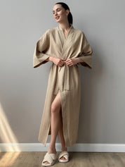 Long Kimono robe "quilted cotton" brown