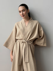 Long Kimono robe "quilted cotton" brown