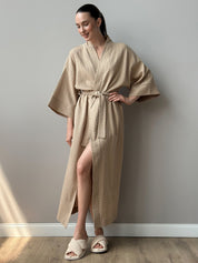 Long Kimono robe "quilted cotton" brown