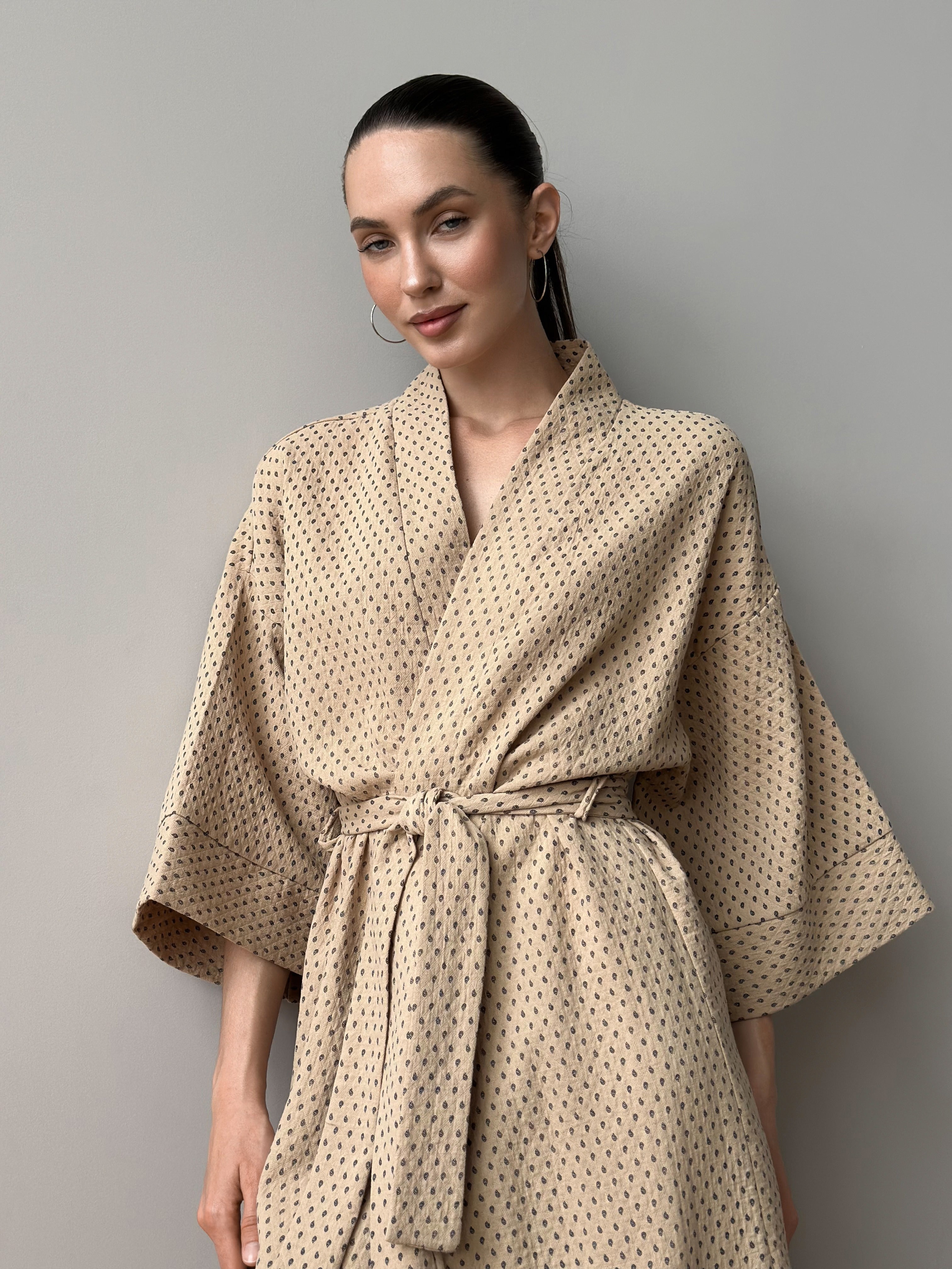 Long Kimono robe "quilted cotton" brown