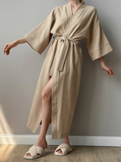 Long Kimono robe "quilted cotton" brown