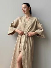 Long Kimono robe "quilted cotton" brown