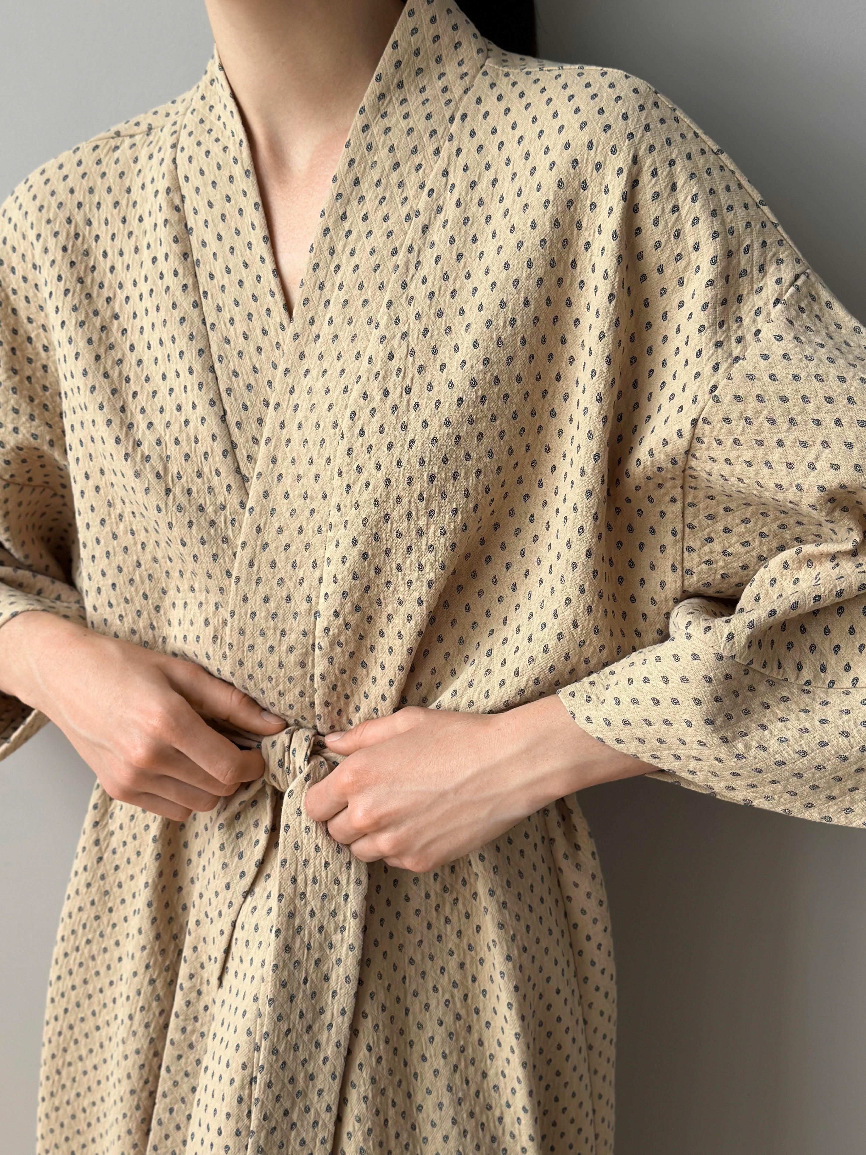 Long Kimono robe "quilted cotton" brown