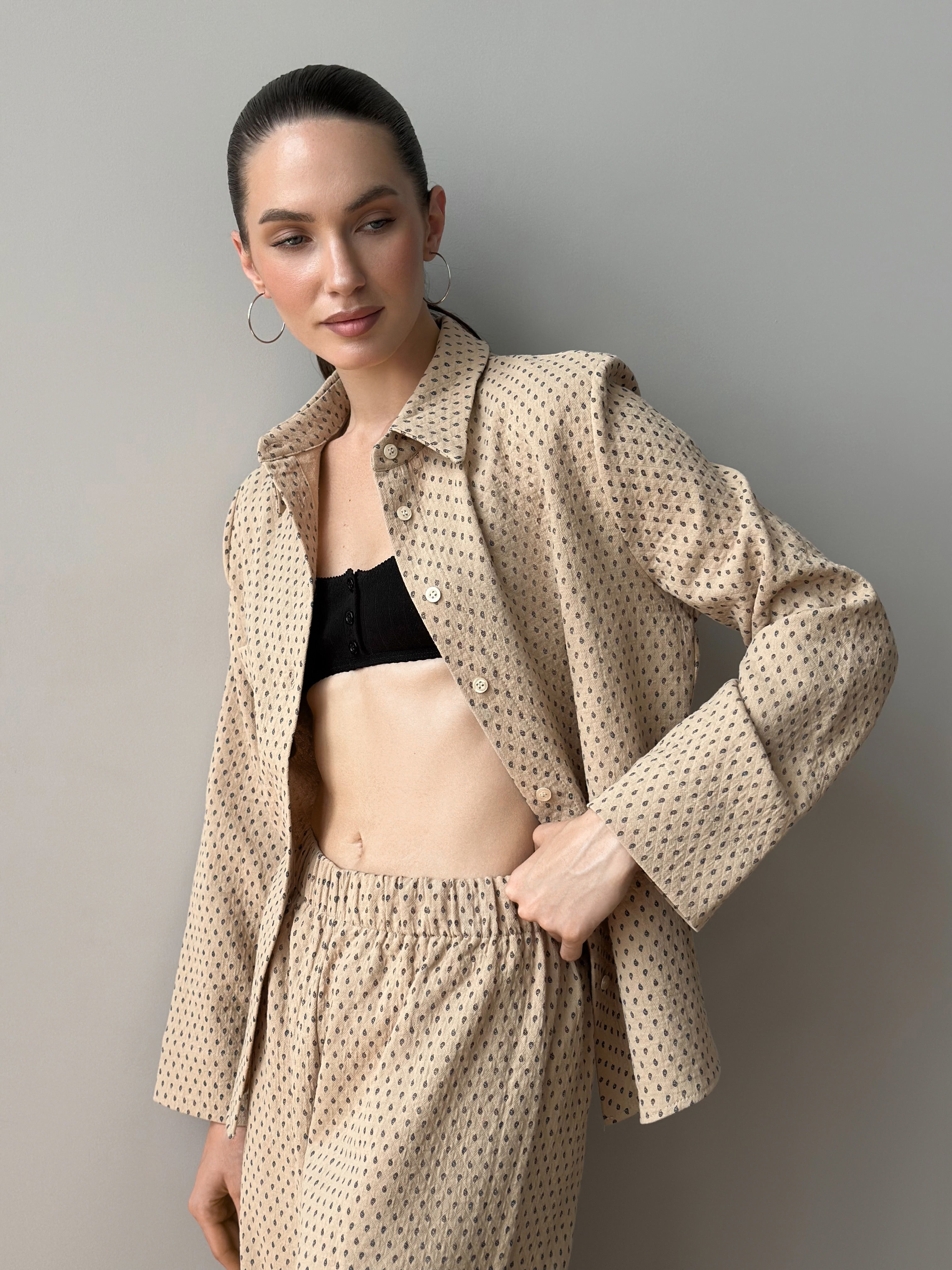 Suit shirt and pants "cotton quilted" brown