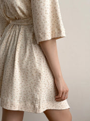 Ribbed bathrobe short smooth knit pink rose