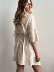 Ribbed bathrobe short smooth knit pink rose