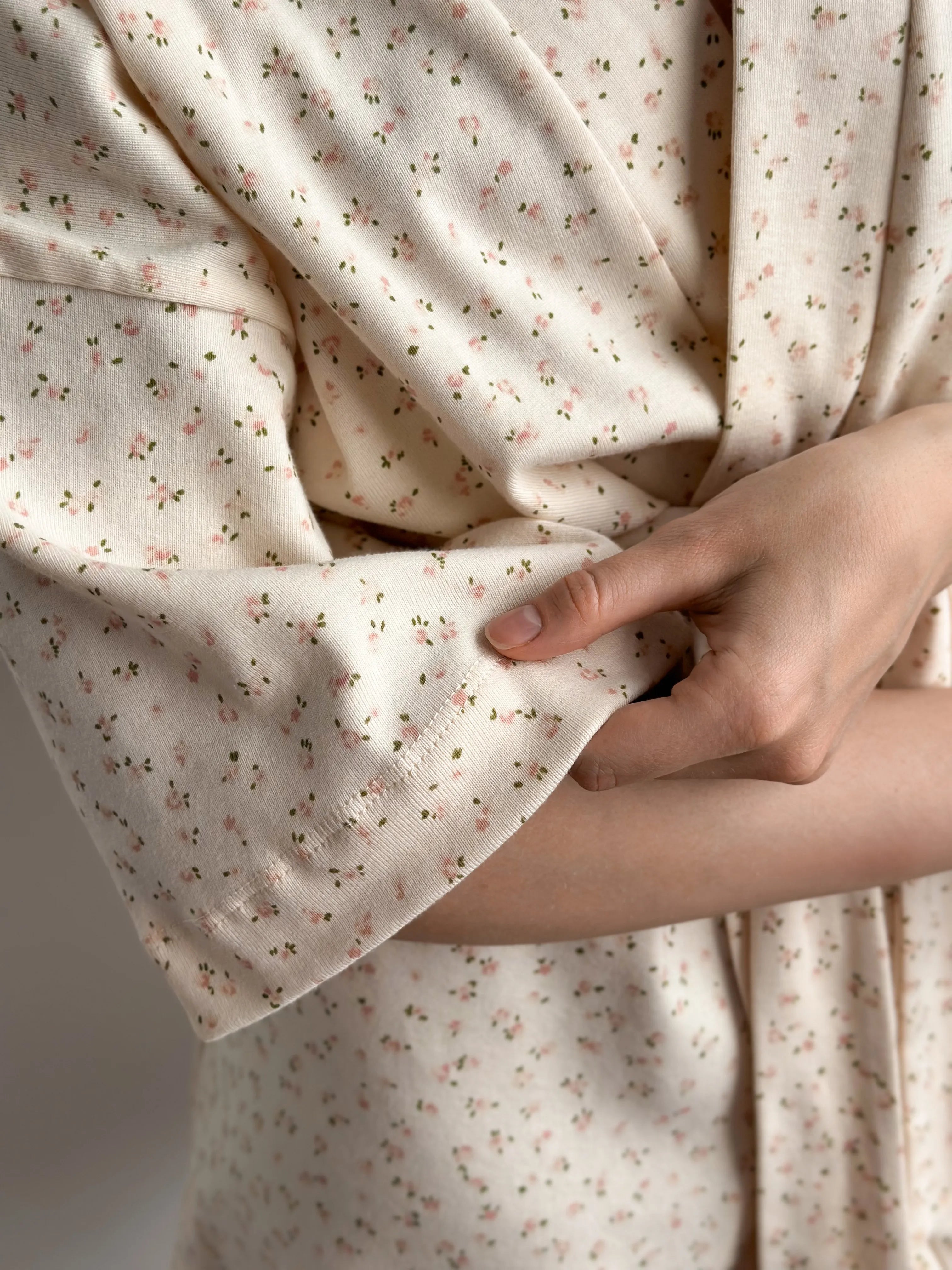 Ribbed bathrobe short smooth knit pink rose