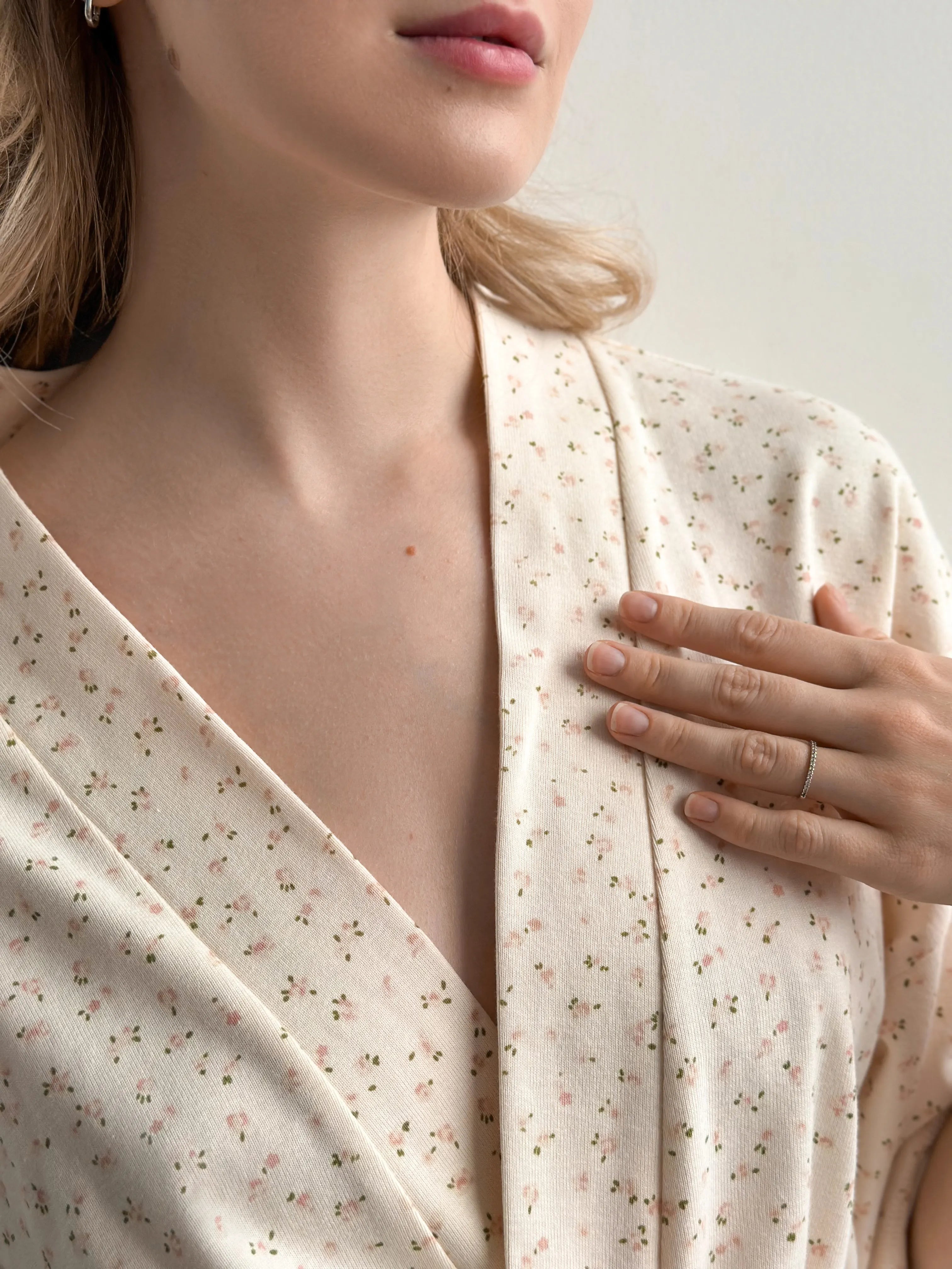 Ribbed bathrobe short smooth knit pink rose