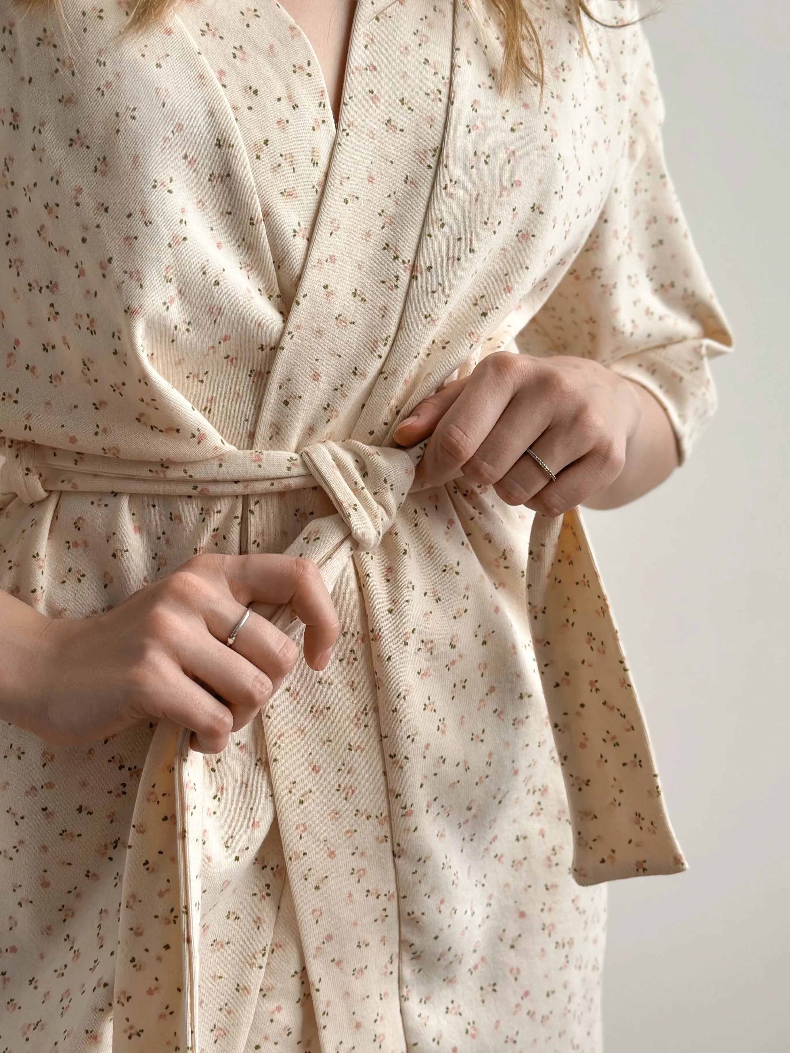 Ribbed bathrobe short smooth knit pink rose
