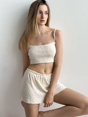Ribbed strappy top smooth knit pink rose