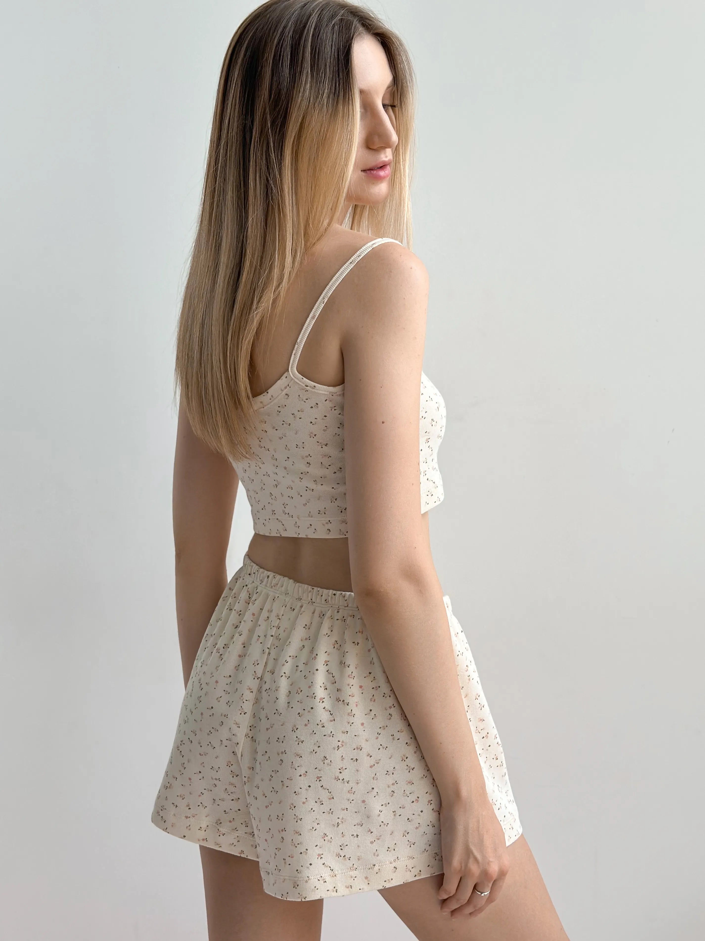 Ribbed strappy top smooth knit pink rose