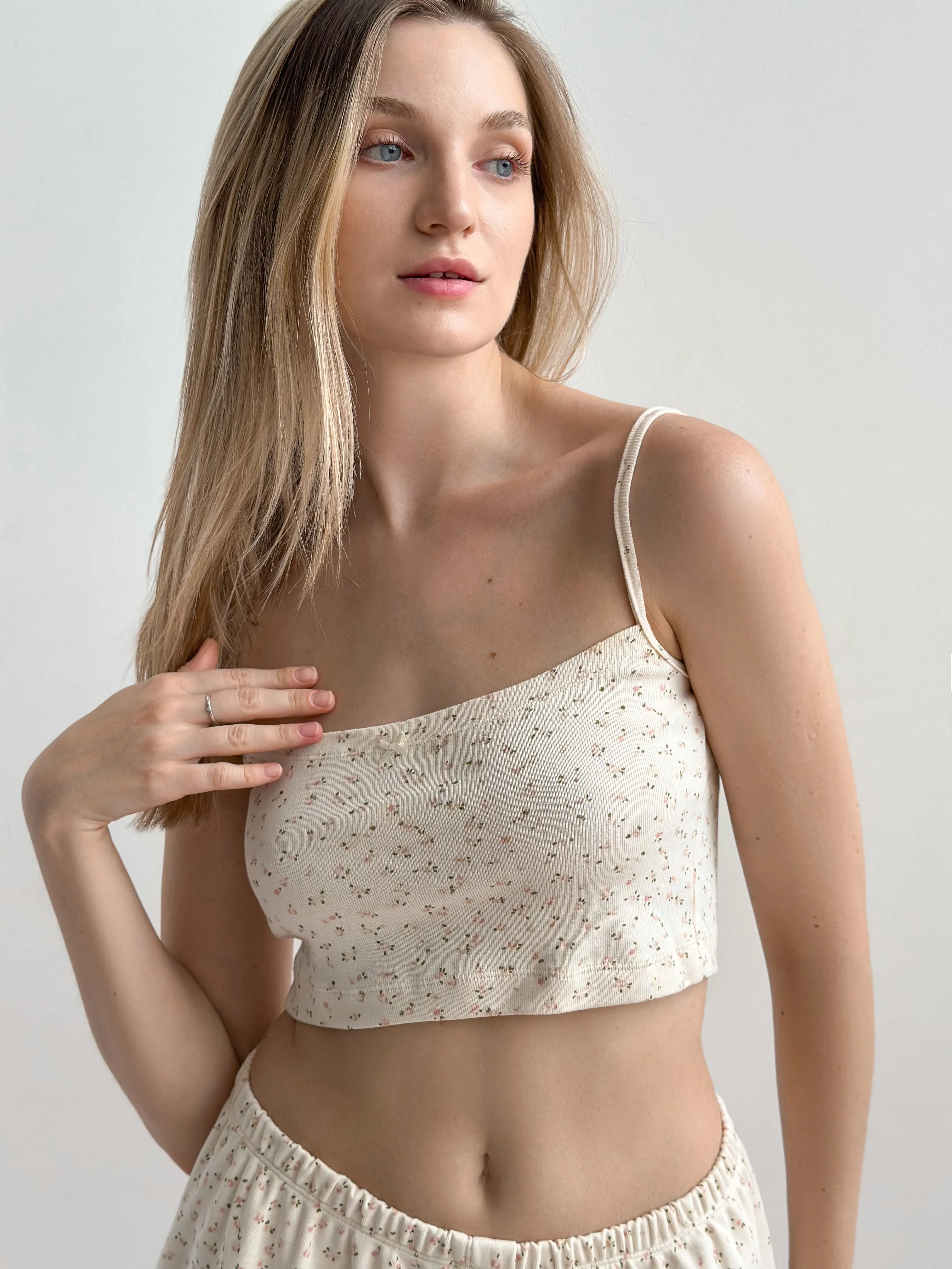 Ribbed strappy top smooth knit pink rose