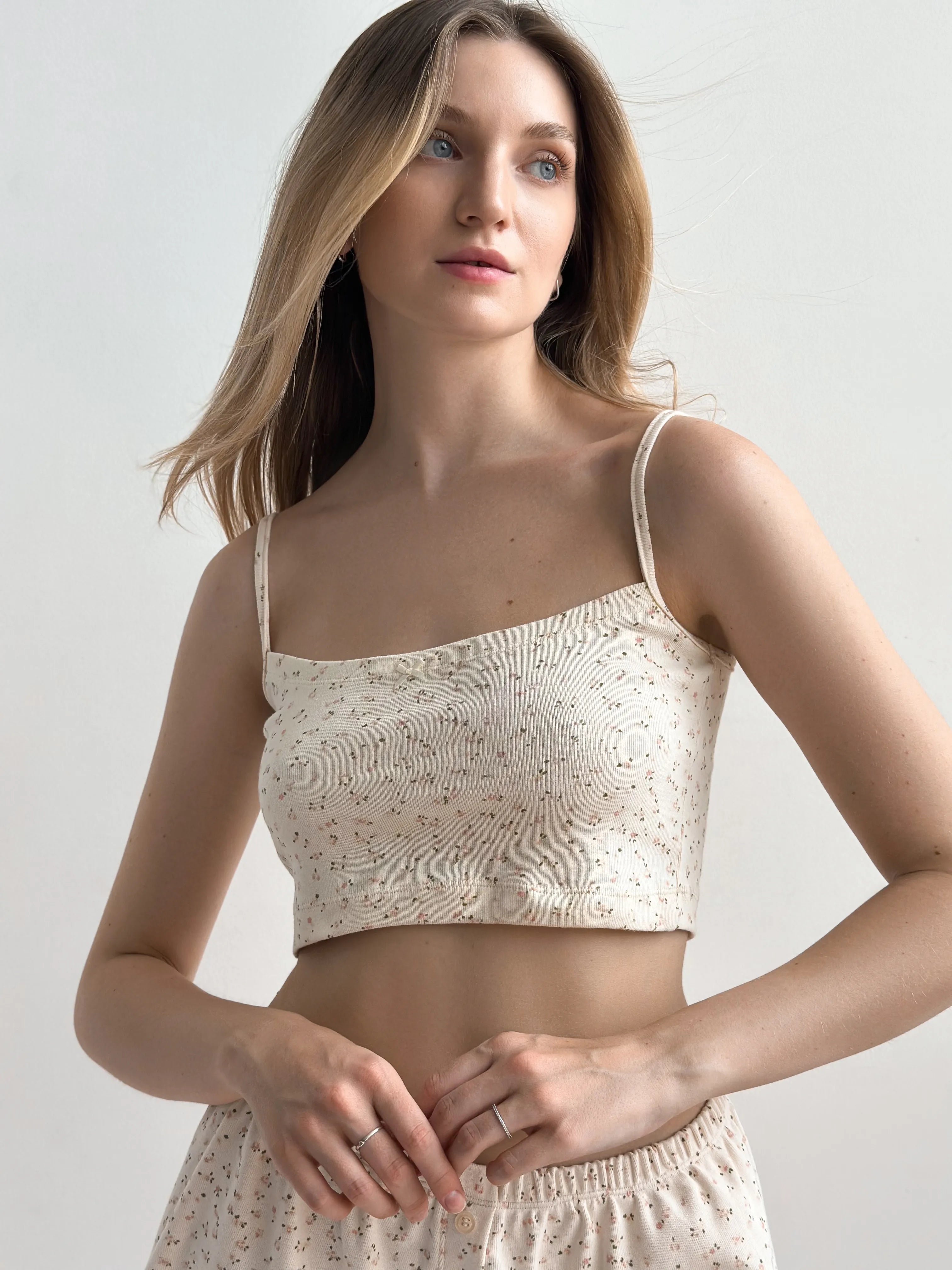 Ribbed strappy top smooth knit pink rose