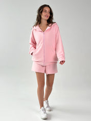 Cotton Sweatshirt with a hood and a zipper knitwear 3-ply pink