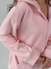 Cotton Sweatshirt with a hood and a zipper knitwear 3-ply pink