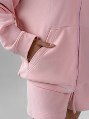Cotton Sweatshirt with a hood and a zipper knitwear 3-ply pink
