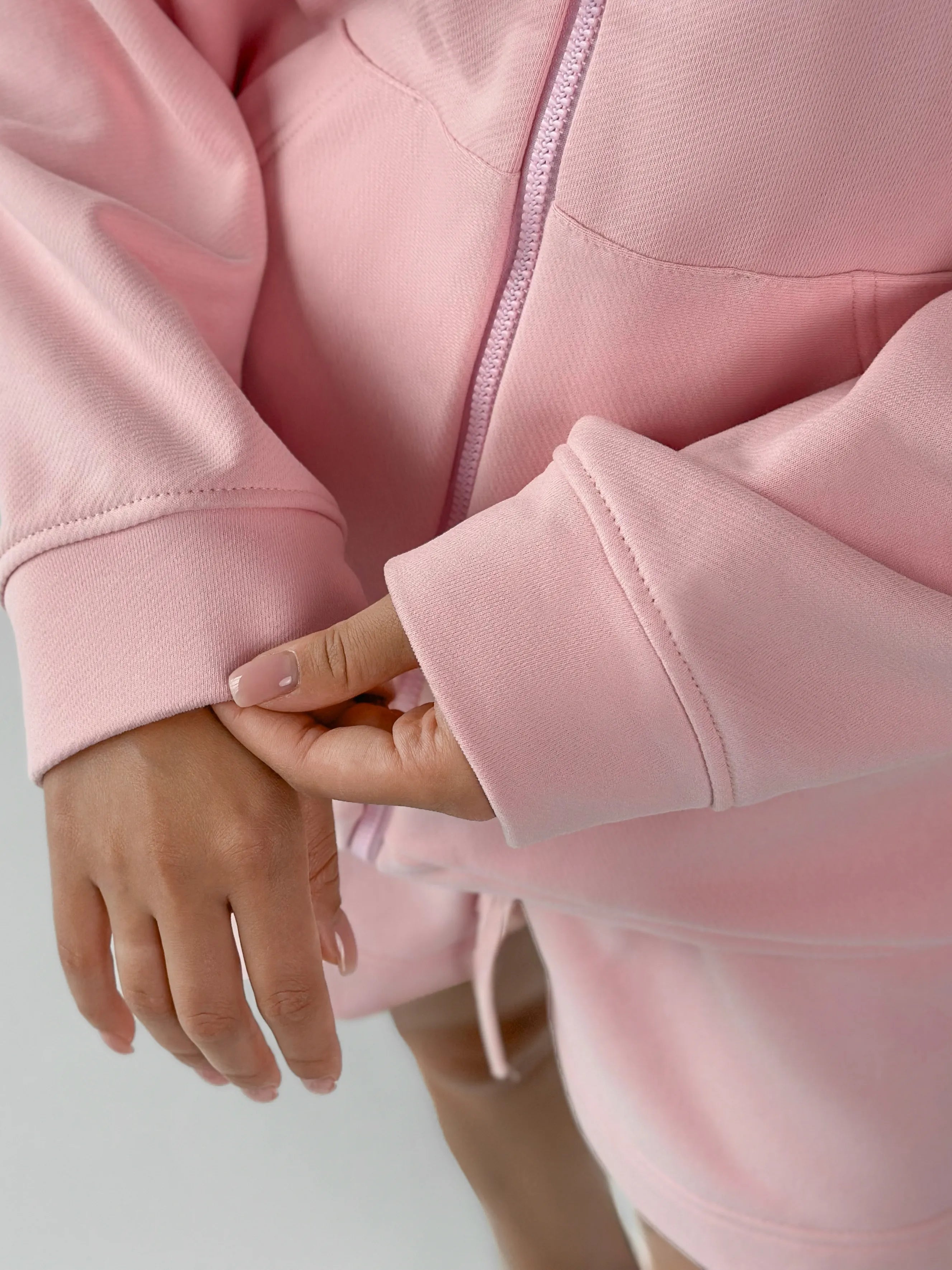 Cotton Sweatshirt with a hood and a zipper knitwear 3-ply pink
