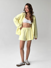 Cotton Sweatshirt with a hood and a zipper 3-thread knit lemon