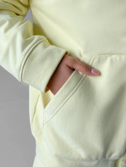 Cotton Sweatshirt with a hood and a zipper 3-thread knit lemon