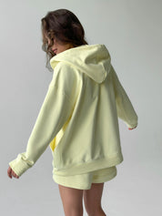 Cotton Sweatshirt with a hood and a zipper 3-thread knit lemon