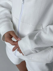Cotton Sweatshirt with a hood and a zipper 3-thread knit white