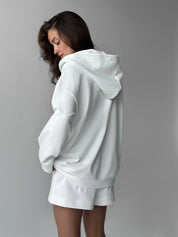 Cotton Sweatshirt with a hood and a zipper 3-thread knit white
